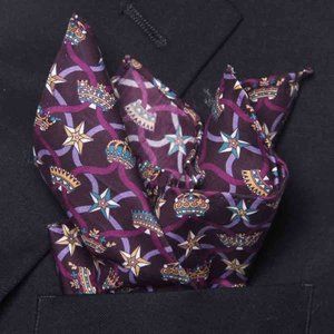 NEW Hand Stitched Italian Organic Lawn Cotton Pocket Square Purple Men's